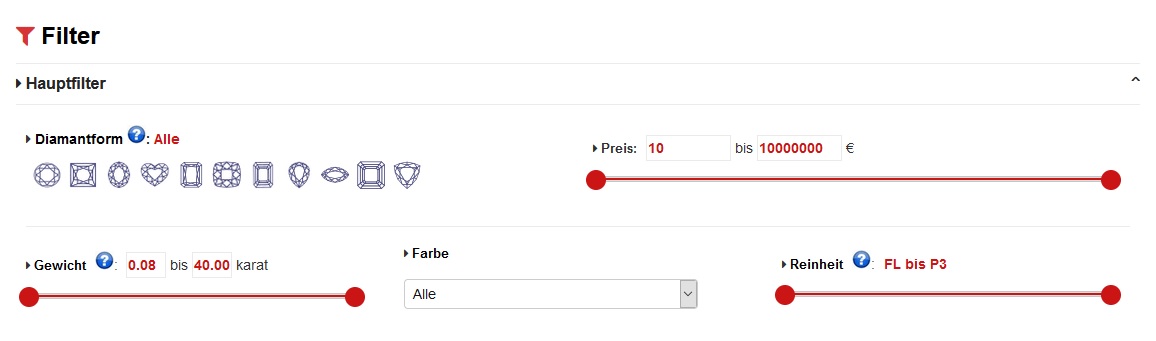 Farbige Diamanten: Hauptfilter Farbige Diamanten: Hauptfilter